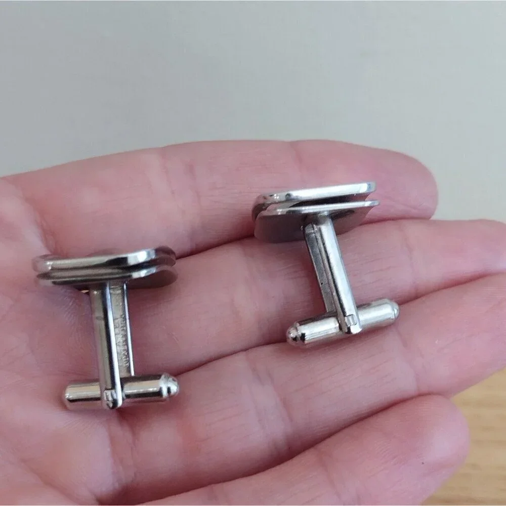 Vintage Flex Let USA Silverstone Square Mens Cufflinks Cuff Links Brushed